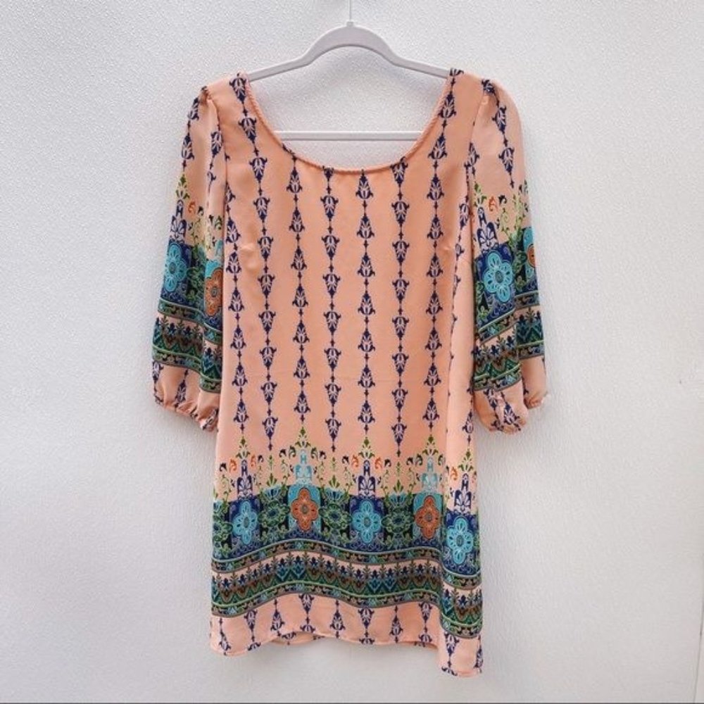 *50% OFF! Pink Owl boho chic dress tunic bishop sleeve zip